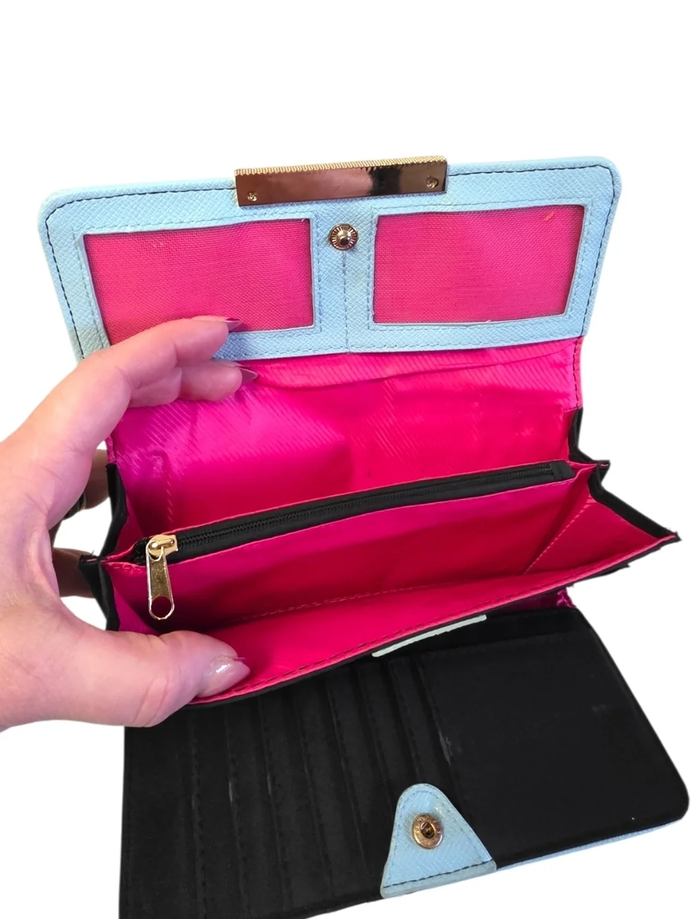 Tahari Light Blue Clutch Wallet RFID Snap Closure Multi Compartment